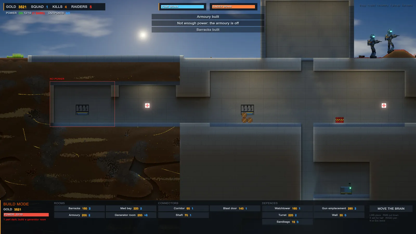 Build mode, placing a generator room on a base