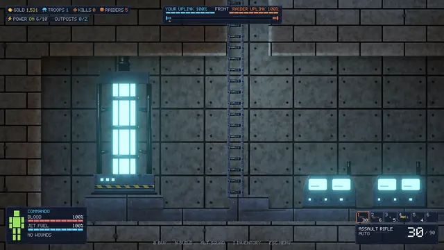 The glowing orbital uplink inside a base