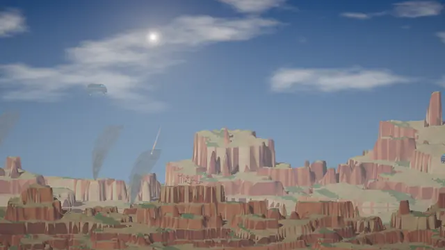 Red-rock mesas behind the Frontier's hills